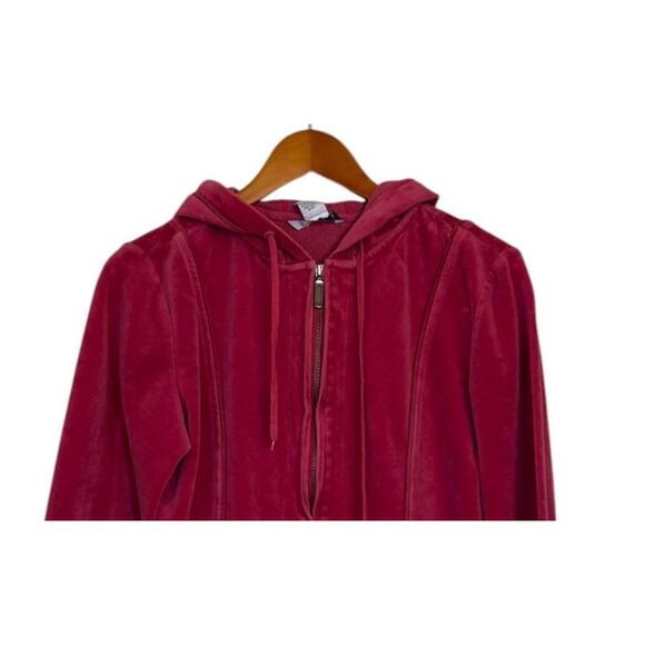 Cabi Jacket Women Medium Dark Pink Full Zip‎ Velour Loungewear Hooded Style 148 - Picture 2 of 7